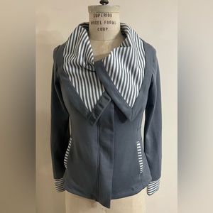 Kyodan Oversized Collar Zip-up Jacket Reverse Stripe Knit Size P/S